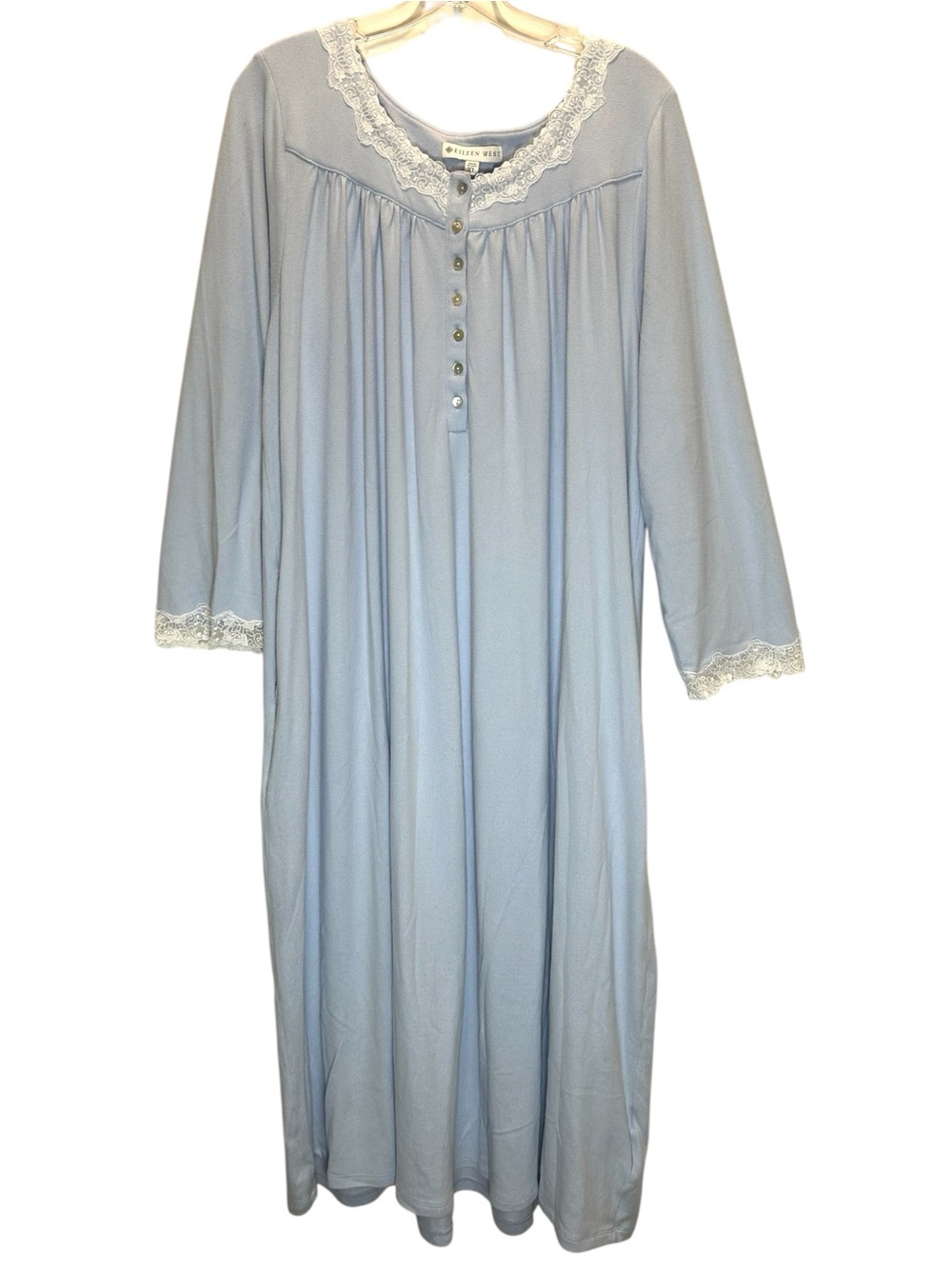 Eileen West Light Blue Long Brushed Knit Nightgown w/ Pockets - Extra Large